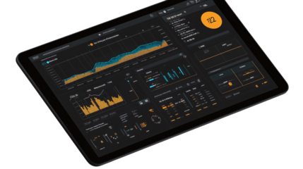 Floating fintech affiliate performance dashboard showing lead conversions, isolated, PNG format, transparent background. Varient 5