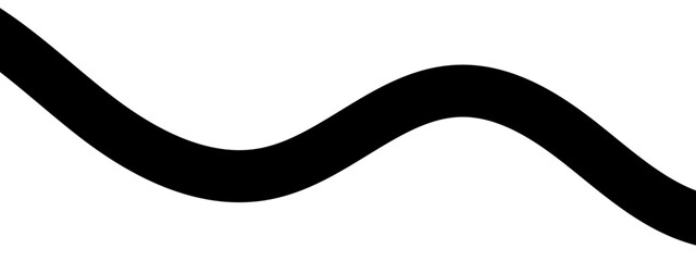 Abstract vector design featuring with thick, undulating black wave line curves smoothly. Wave is bold, fluid, and consistent in width, representing motion or flow. 