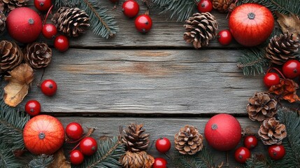 Christmas decor frame on rustic wood