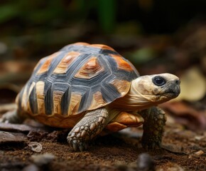 Obraz premium Astrochelys radiata, the radiated tortoise, Palmarium ny nofy in Madagascar. A large tortoise in its natural habitat