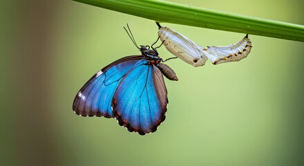 Obraz premium Blue Morpho Butterfly Emergence Chrysalis Time Lapse Style Recreation Photo