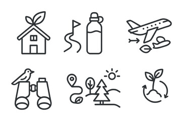 Eco and nature outline icons set &ndash; sustainable, environment, green symbols
