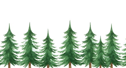 Obraz premium Watercolor Evergreen Forest Border: Serene Green Trees AI Generated
