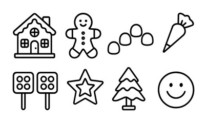 Holiday and festive icons set – outline, winter, christmas celebration symbols