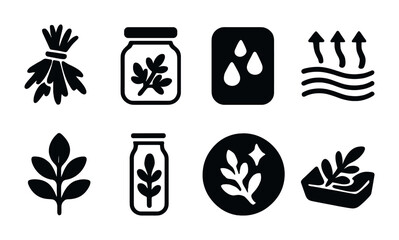 Herbal medicine solid icons set – silhouette, filled, natural healing symbols