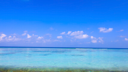 The summer vacation background with Nature on the beach as sea of blue water in summer tropical beach with blue sky