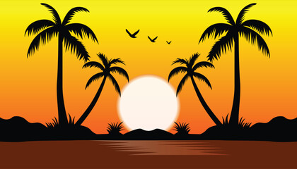 Serene night landscape illustration featuring a calm river, pine forest, and distant mountains under a starry sky. Perfect for nature-themed designs, backgrounds, vector illustrator