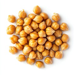 High-Quality Image of Dried Chickpeas,  A Pile of Golden Brown Chickpeas Isolated on White Background, Healthy Food and Nutrition