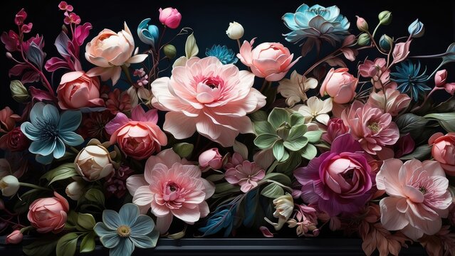 "Vibrant Neon Flowers Illuminated by Ultraviolet Light"