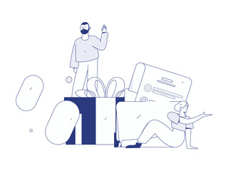 Invite friends to conduct questionnaire flat vector concept operation hand drawn illustration
