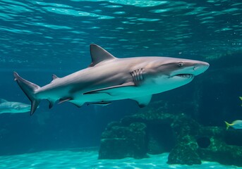 Fototapeta premium Ocean Majesty: Shark's Underwater Grace AI Generated