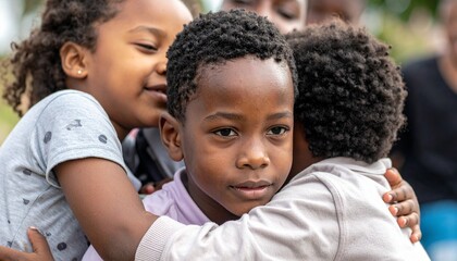 Children Embraced by Community Scene of Protection Healing Support
