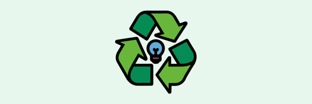 Glossy recycling symbol with tree, water droplet, and lightbulb – Suitable for sustainable energy content, eco branding, or green apps