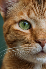 Close up portrait of a ginger tabby cat with striking green eyes