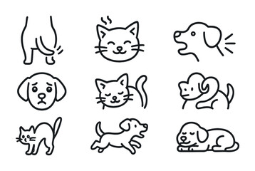 Obraz premium Pet care outline icons set – linear, simplified animal and veterinary symbols