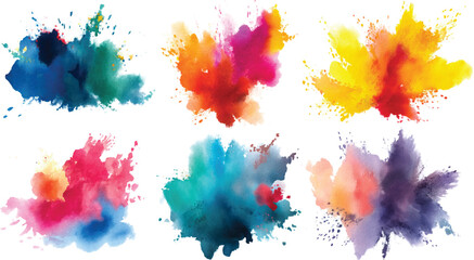 Set of frozen colored powder explosions, vibrant hues suspended in mid-air, isolated on a white vector background, Color Powder Explosion Collection Set Isolated on Transparent 