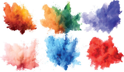 colorful vibrant rainbow Holi paint color powder explosion with bright colors isolated, Vector, set of abstract yellow multicolor rainbow color watercolor splashes isolated