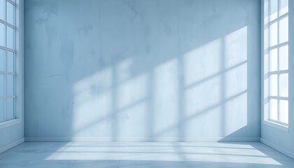 Fototapeta premium Minimal Abstract Light Blue Background with Shadows and Light from Windows for Product Presentation