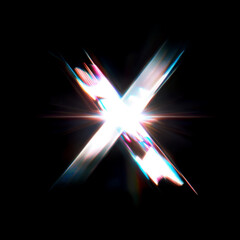 Flare Prism Shine Letter X Overlay - Radiant Light Text Effect for Glamorous Designs. Perfect for Beauty, Fashion and Luxury Branding Projects. High-Quality Transparent PNG for Digital Creations