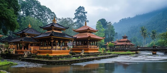 Obraz premium Mountain Temple Complex, Water Reflection