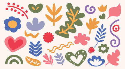 Colorful abstract floral and organic shape composition. Contemporary art collage with abstract shapes. Background with Scandinavian cut out elements