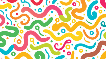 Colorful Squiggles Seamless, Whimsical, Abstract Line Art. Wavy Pattern on White Background. Vibrant and Playful Abstract Composition with Wavy Lines