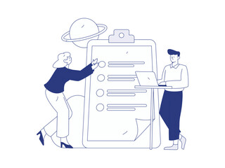 Invite friends to conduct questionnaire flat vector concept operation hand drawn illustration
