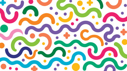 Colorful Squiggles Seamless, Whimsical, Abstract Line Art. Wavy Pattern on White Background. Vibrant and Playful Abstract Composition with Wavy Lines