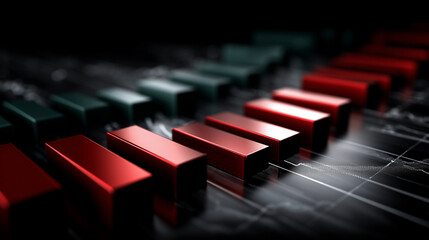Obraz premium Red and green blocks arranged on a dark background with a graph line