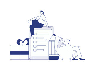 Invite friends to conduct questionnaire flat vector concept operation hand drawn illustration
