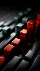 Fototapeta premium Red and grey cubes arranged in ascending order on a dark background
