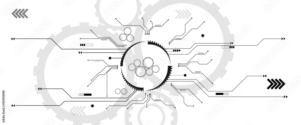 Poster Abstract futuristic electronic circuit technology white background, Hi-tech digital technology and mechanical engineering concept background.