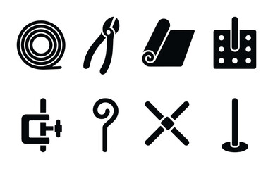 Fototapeta premium Construction tools solid icons set – flat, filled, hardware and repair symbols