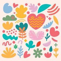 Colorful abstract floral and organic shape composition. Contemporary art collage with abstract shapes. Background with Scandinavian cut out elements