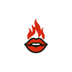 red lips with fire business company logo vector illustration template design