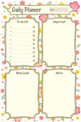 Back to school daily weekly monthly planner with floral flower decoration background journal list memo classroom timetable schedule for kids student teacher in purple pink hand drawing template