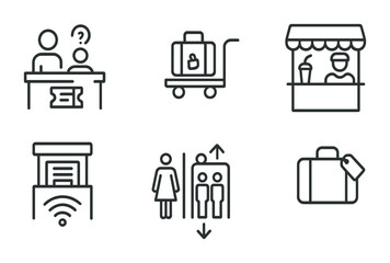 Travel and tourism line icons set - outline, vector, vacation planning symbols