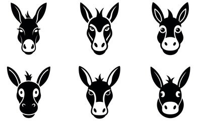 Donkey Logo Collection, Minimalist Black and White Donkey Head Designs, Animal Iconography, Farm Animal Graphics, Nature-Inspired Emblems
