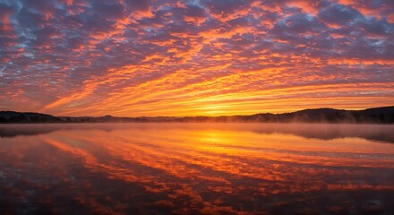 Fototapeta premium Colorful Sunset Over Lake with Cloud Reflections