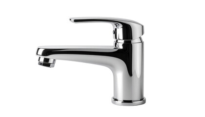 Single-handle water faucet Chrome plated, with a simple design isolated on solid white background Png
