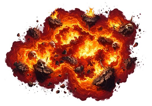 Exploding fiery ground with lava burst
