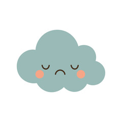 Moody gray cloud with closed eyes and soft frown, perfect for emotional weather icons, quiet sky moods, and simple toddler illustrations