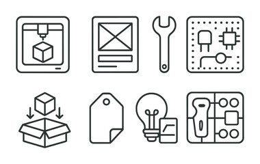 Fototapeta premium Technology and engineering line icons set – linear, outline, tech and gadget symbols