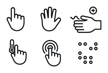 Fototapeta premium Touch gesture outline icons set – interface, hand, digital interaction symbols