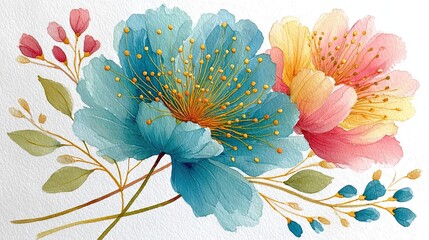 Golden Blush Garden Beautiful watercolor flowers in vibrant colors. Dreamy Watercolor Flora