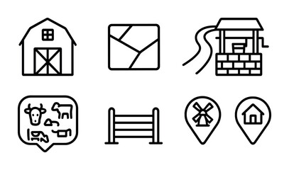 Farm and agriculture line icons set &ndash; outline, rural, countryside symbols