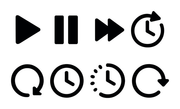 Media and time control icons for digital interfaces and apps
