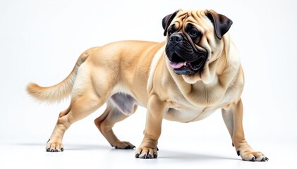 Obraz premium Majestic mastiff, powerful stance, white background, body, relaxed