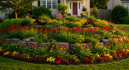 Exquisite Floral Arrangement Enhances The Curb Appeal Of A Suburban Home
