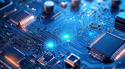 Fototapeta premium Closeup circuit board with glowing components